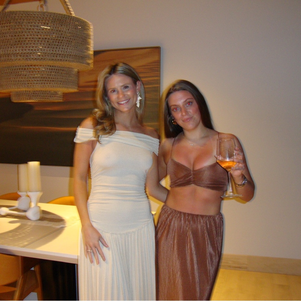 Brown midi skirt and cropped top